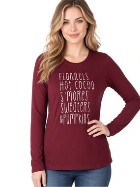 Maroon Long Sleeve Flannels Hot Cocoa S’mores Sweaters Pumpkins Fall Graphic Tee